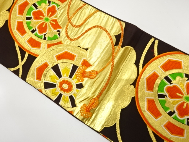 JAPANESE KIMONO / ANTIQUE FUKURO OBI / SILK / WOVEN GENJIGURUMA